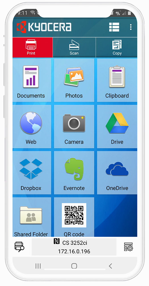 Kyocera App on phone