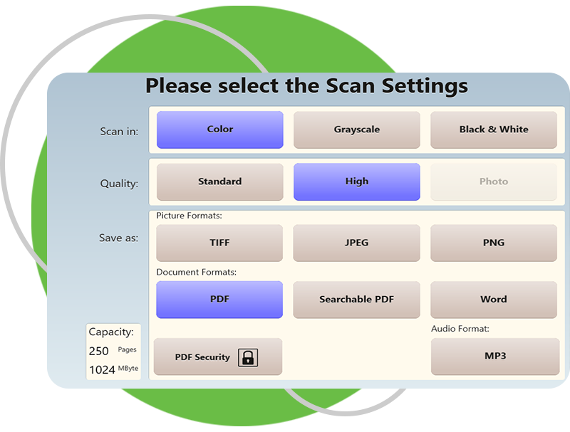 Please select scan setting user interface